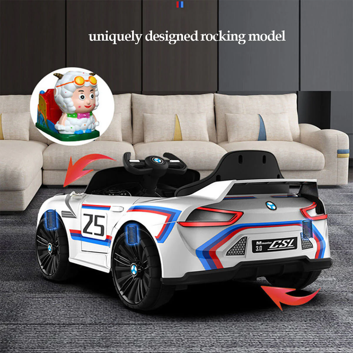Kids Electric Car with Remote Control Ride on Car w/Rocking Function Light & Music For Boys & Girls - Image 4