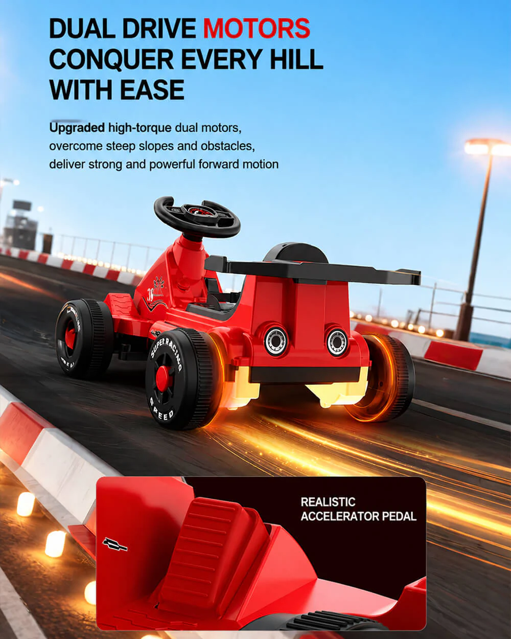 Kids Electric Go Kart 6V Wide Seat Ride On Car with Bluetooth Music Player and Light - Image 3