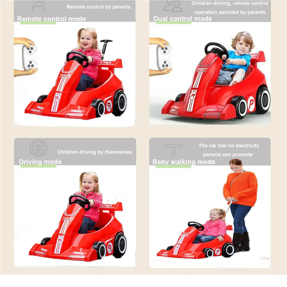 Kids Electric Go Kart with Remote & Adjustable Push Bar Dual Drive Drift Ride on Cars For Boys Girls - Image 7