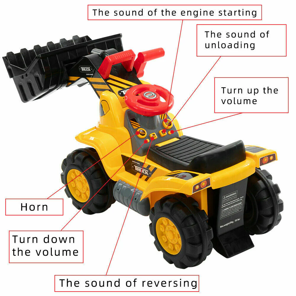 Kids Ride-on Excavator Toys Outdoor Digger and Bulldozer Truck With Safety Helmet and Simulation Sound - Image 6