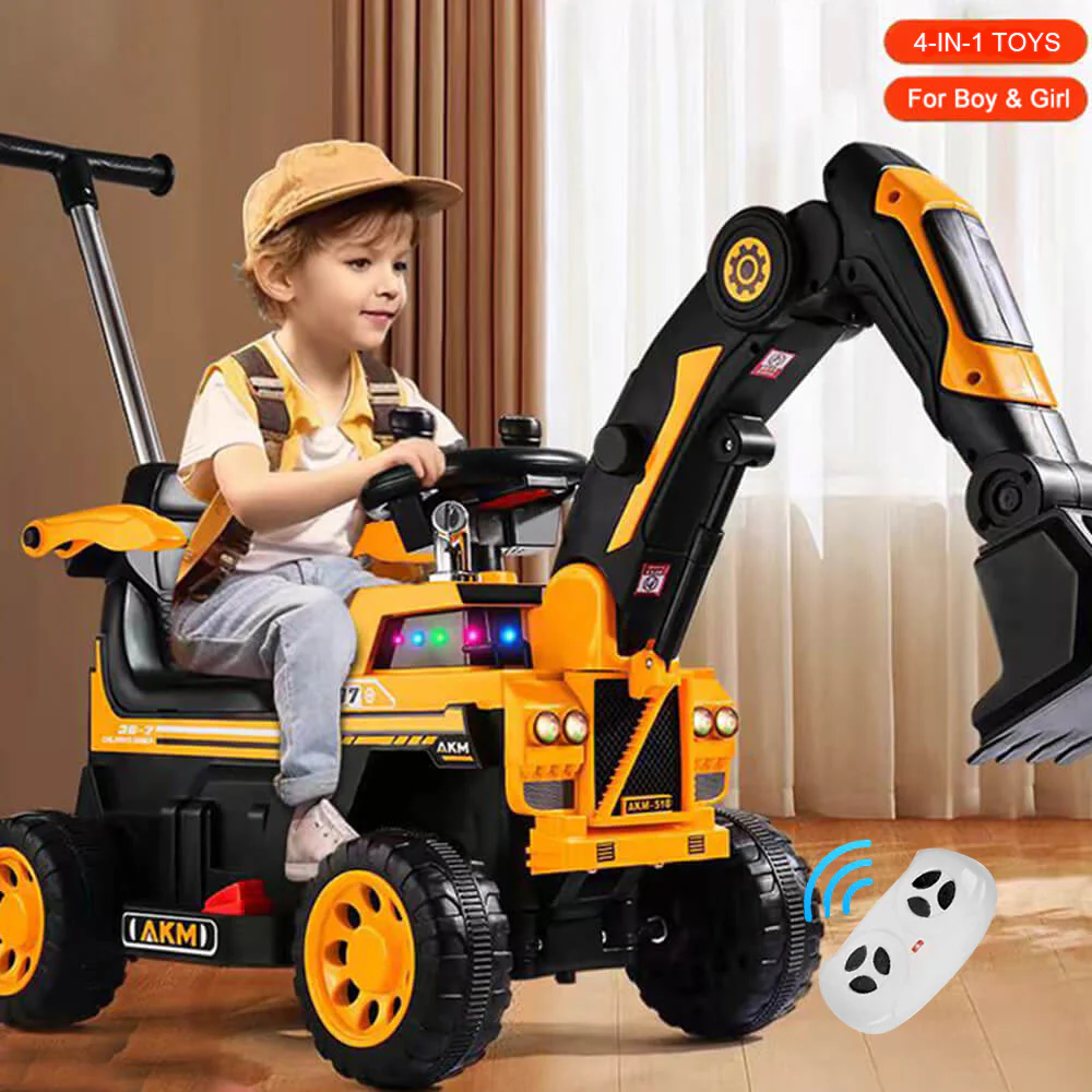 3-In-1 Toddler 6V Ride-On Push Car Kids 4WD Rechargeable Excavator with Fully Electric Digging Arm - Image 2