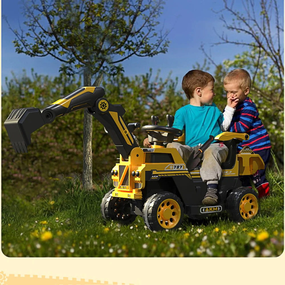 3-In-1 Toddler 6V Ride-On Push Car Kids 4WD Rechargeable Excavator with Fully Electric Digging Arm - Image 4