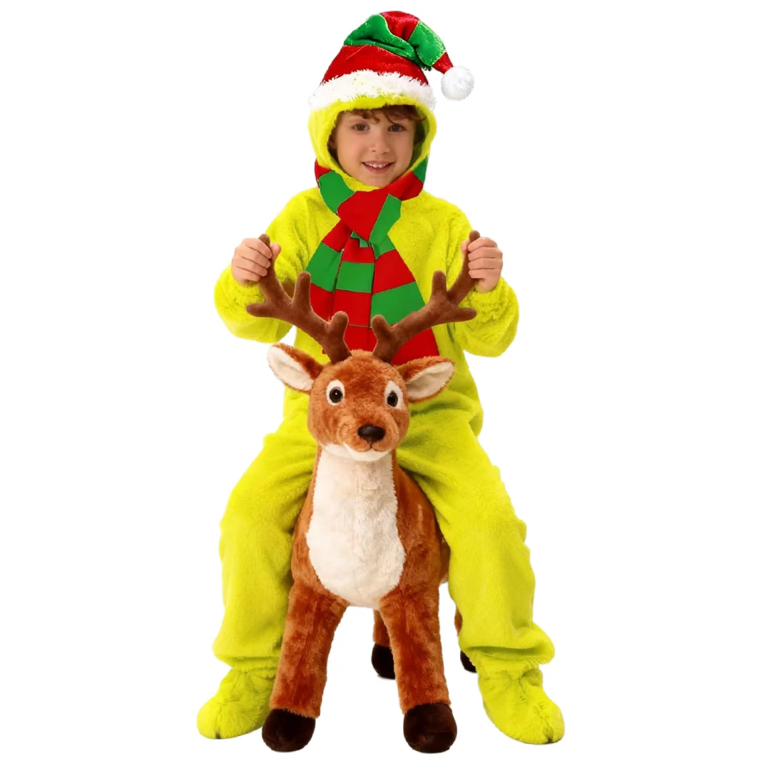 Kids Elf Costume Nightmare before Christmas Outfit Green Jumpsuit with Hat and Scarf Suit - Image 4