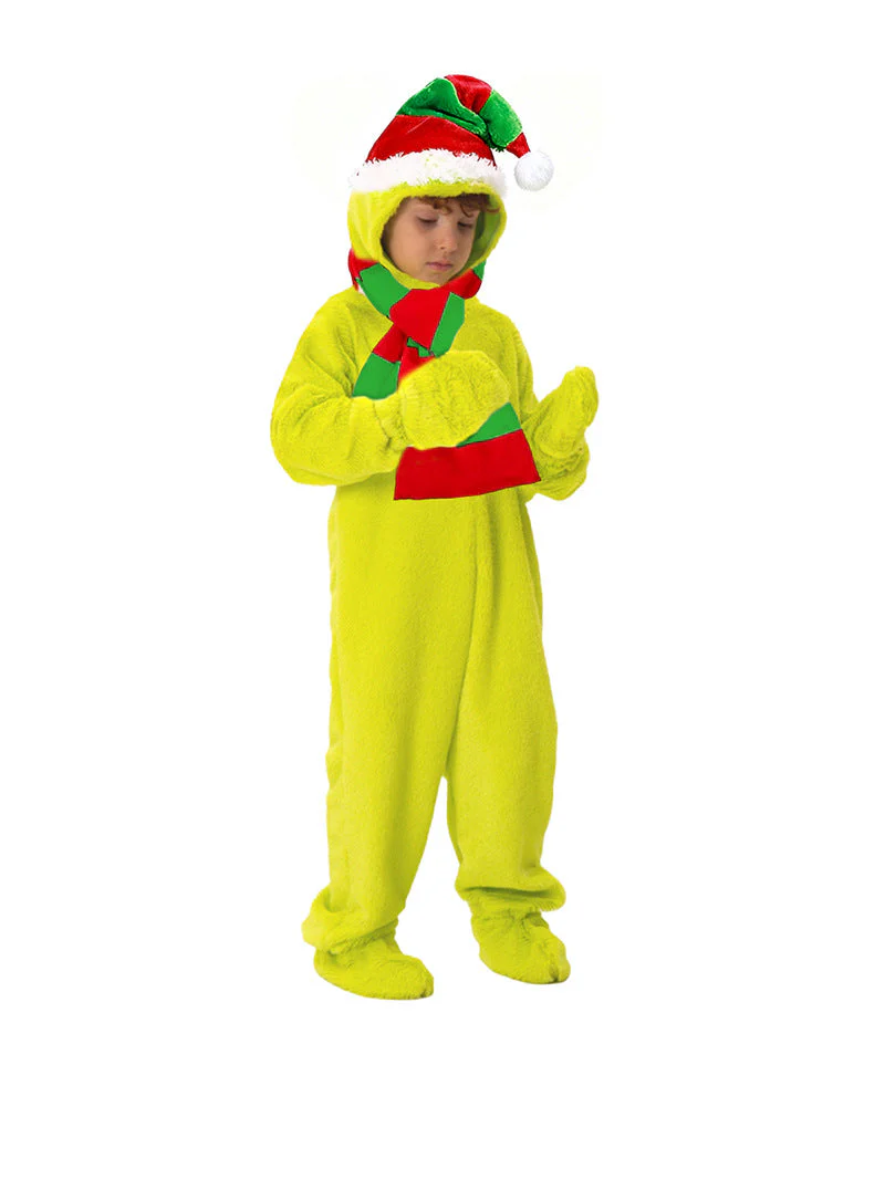 Kids Elf Costume Nightmare before Christmas Outfit Green Jumpsuit with Hat and Scarf Suit - Image 5