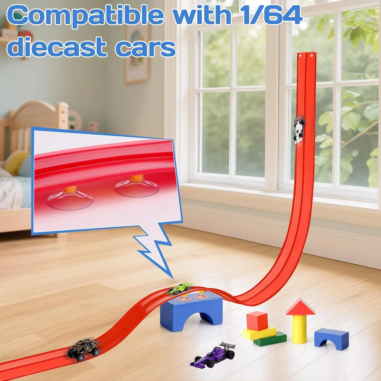 Kids Flexible Race Track Car Set with Suction Cups Inertia Gliding Car DIY Assembly Track Toy - Image 6