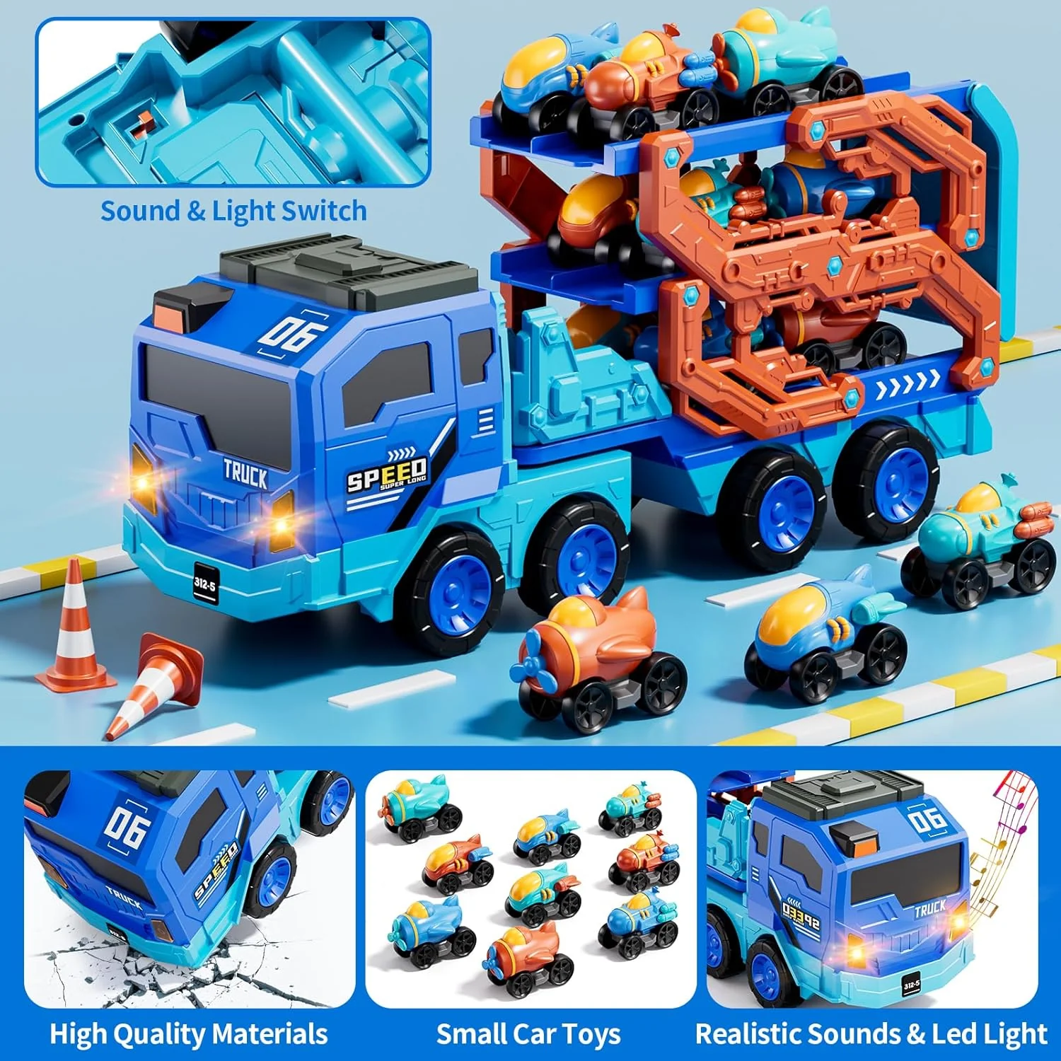 Kids Folding Catapult Car Set 9pcs Small Space Cars Inertial Catapult Track Storage Vehicle with Sound Light - Image 5