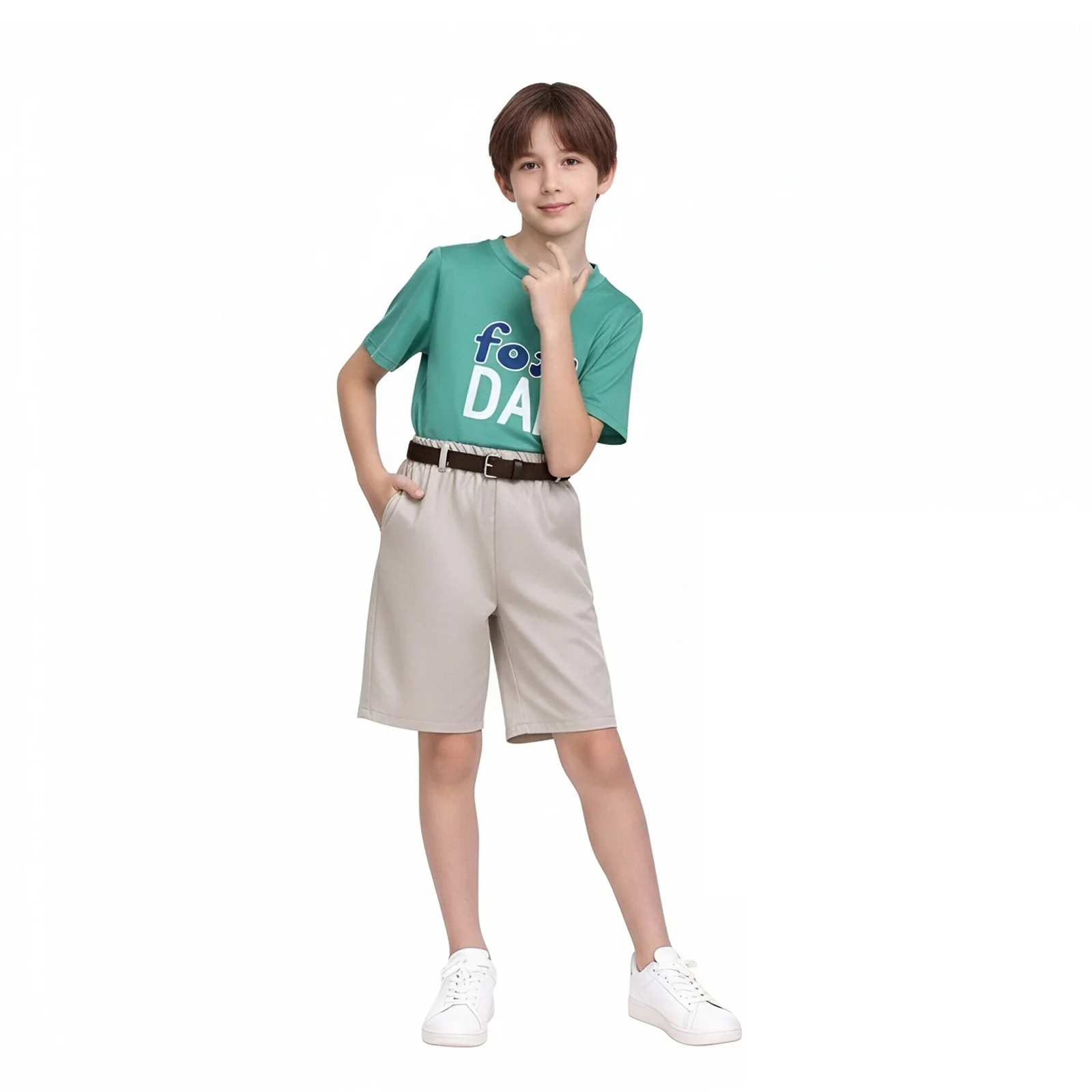 Kids Fox Costume Casual Green Shirt and Shorts Suit for Cospay Daily Wear - Image 3