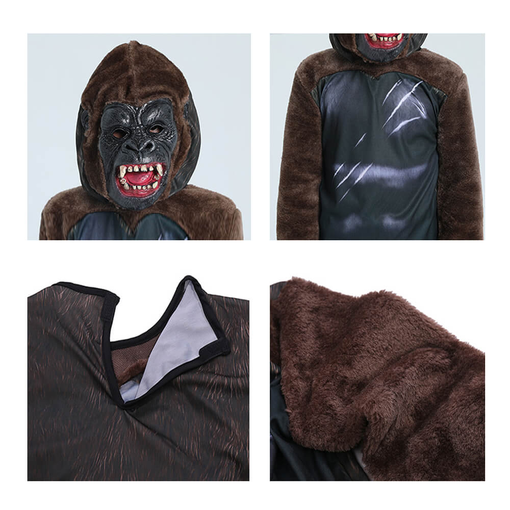 Kids Gorilla Costume King Kong Cosplay Outfit Fleece Sweatshirt Suit with Latex Helmet Full Set - Image 3