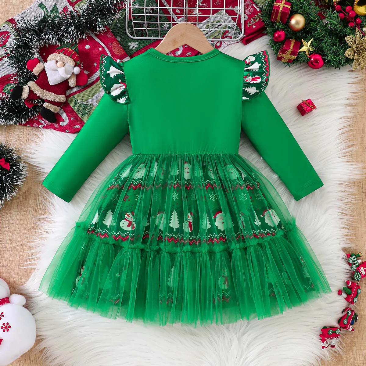 Kids LED Dress Christmas Green Light Up Dress with Headband 2pcs Suit for Party - Image 5