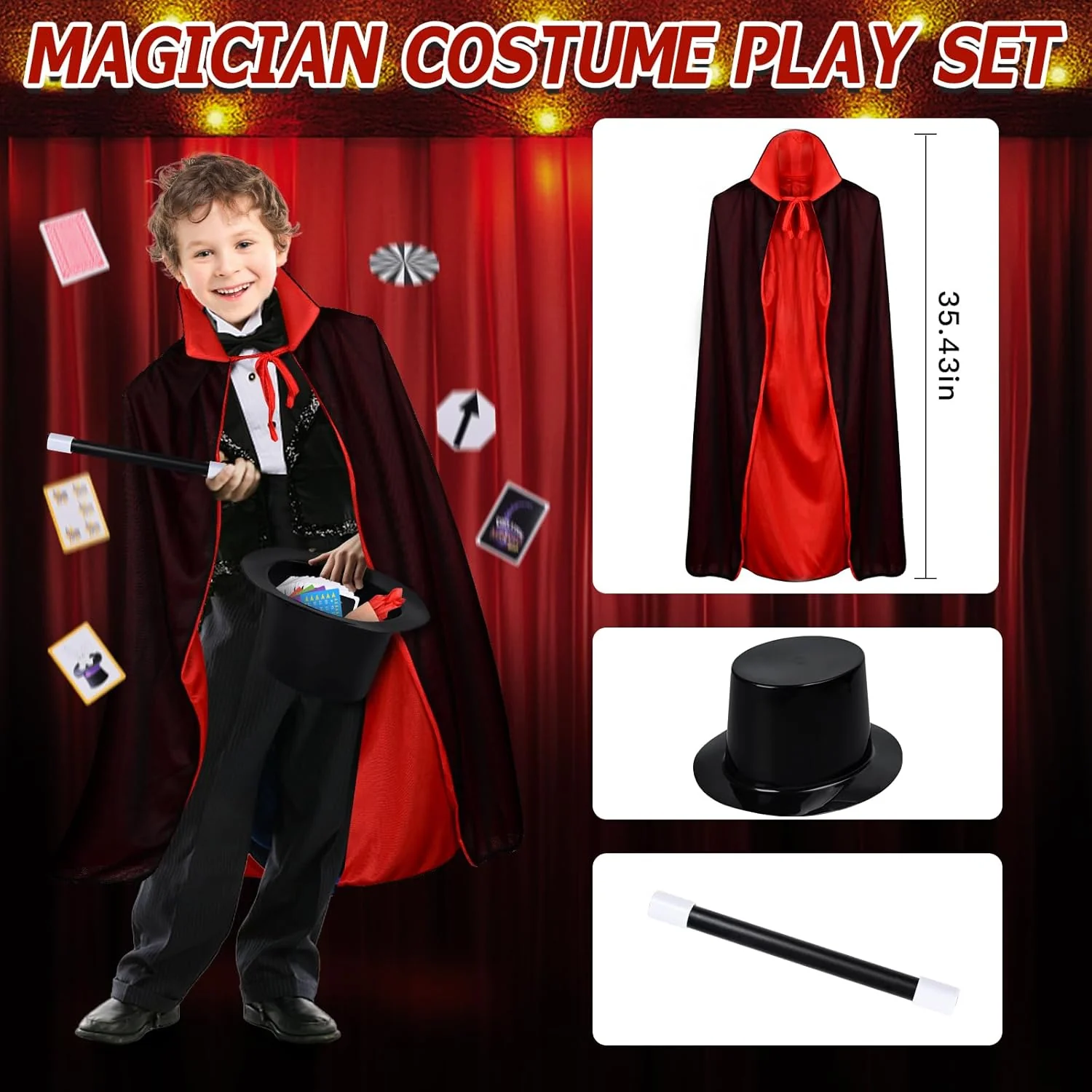 Kids Magic Kit with Magician Costume for Pretend Play Magic Set Free Tutorial Videos - Image 2
