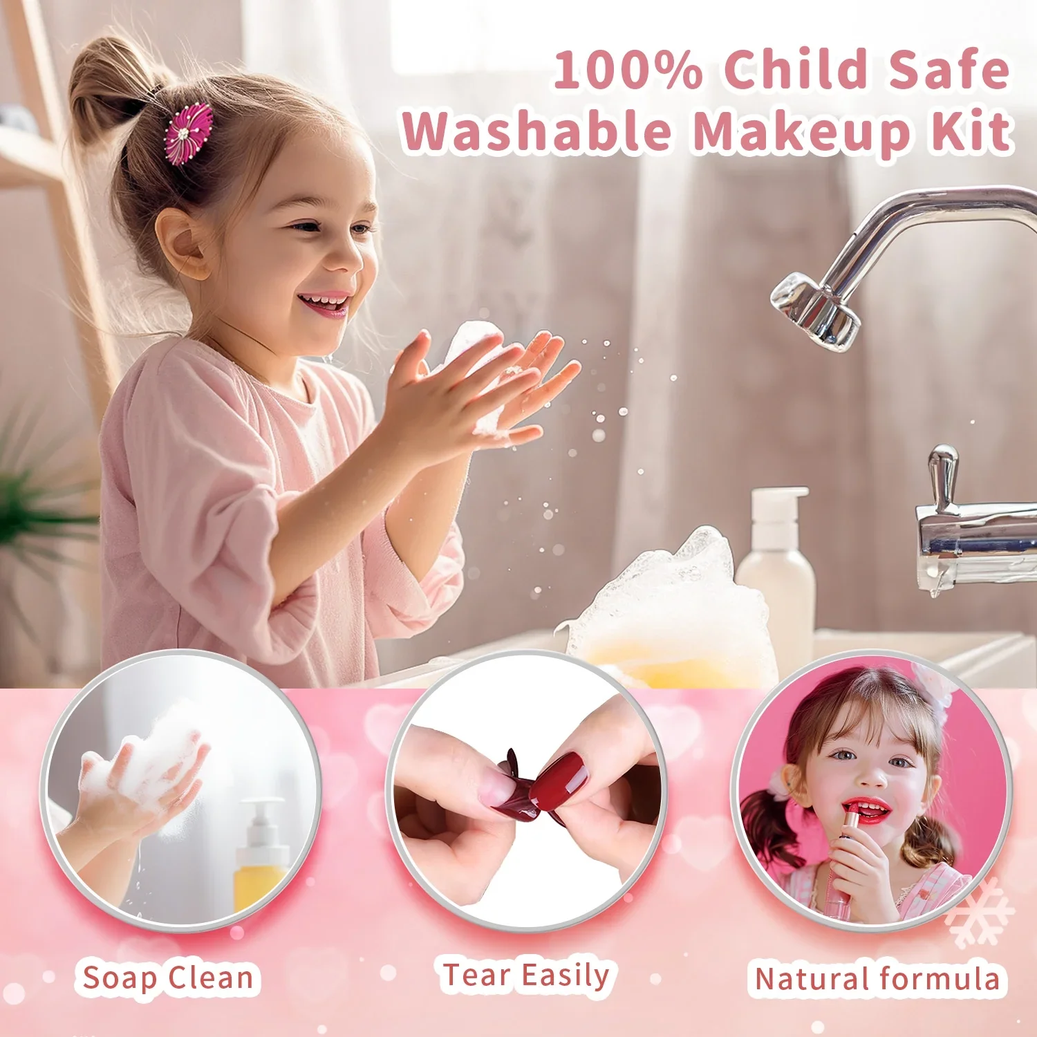 Kids Makeup Set Washable Safe Set Multi-Layer Pink Foldable Storage Box Holiday Gift - Image 3