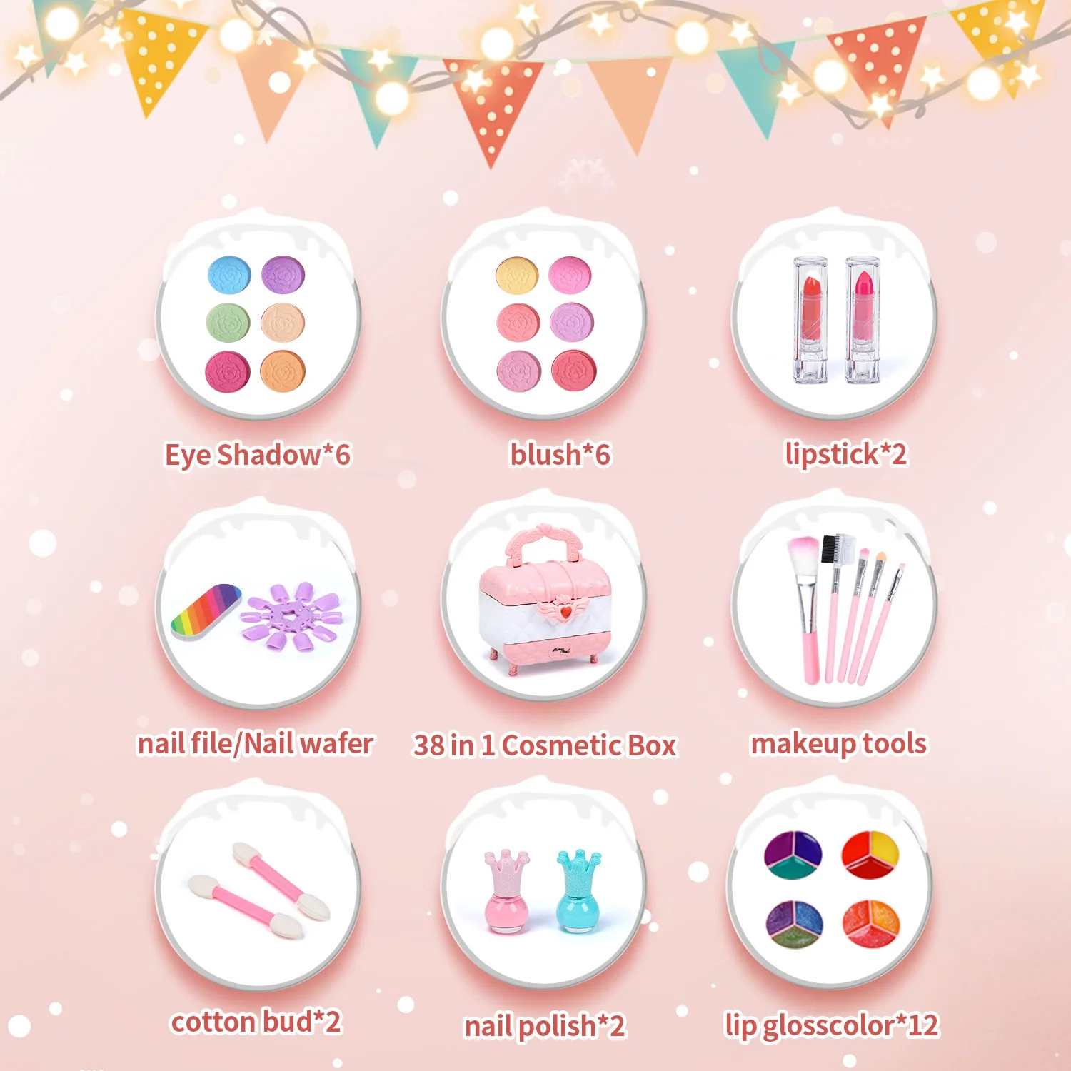 Kids Makeup Set Washable Safe Set Multi-Layer Pink Foldable Storage Box Holiday Gift - Image 8