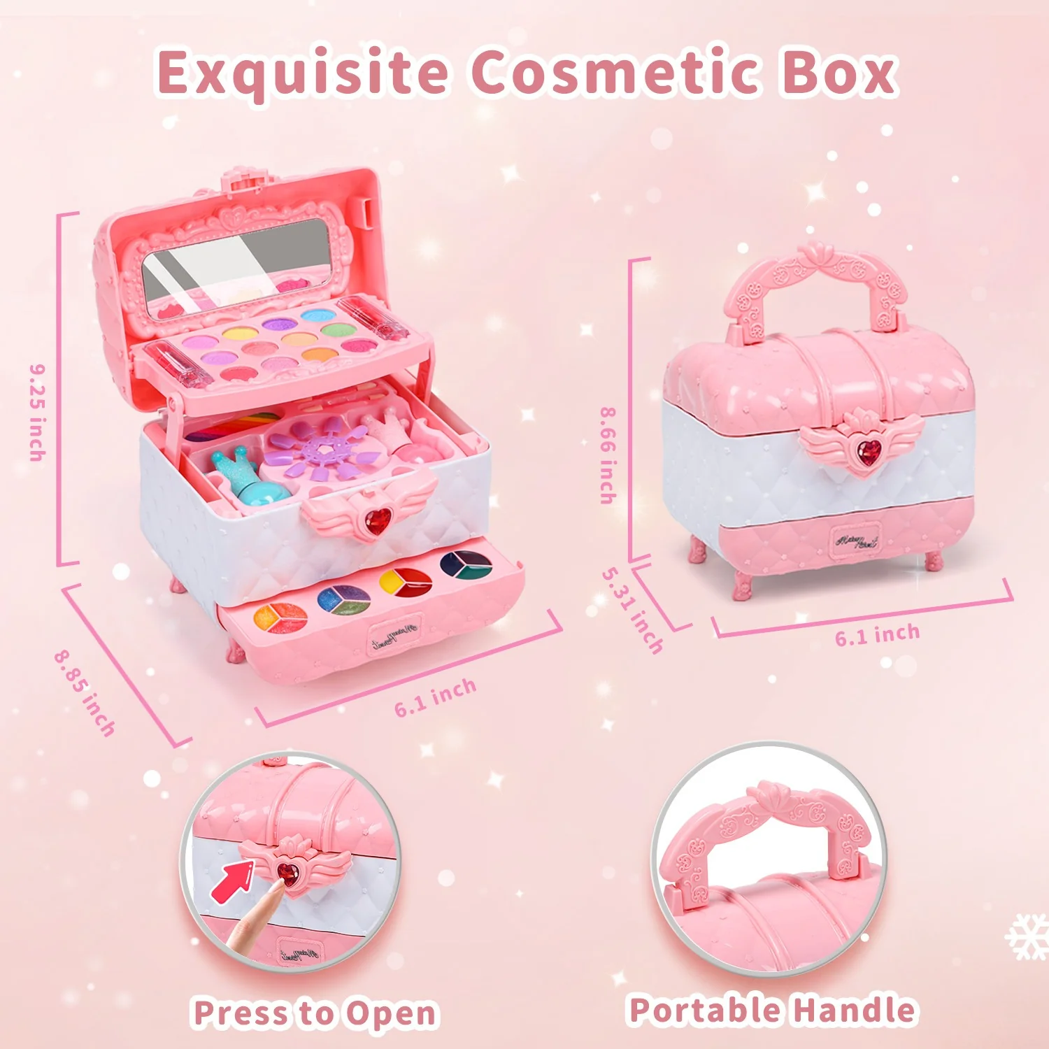 Kids Makeup Set Washable Safe Set Multi-Layer Pink Foldable Storage Box Holiday Gift - Image 9