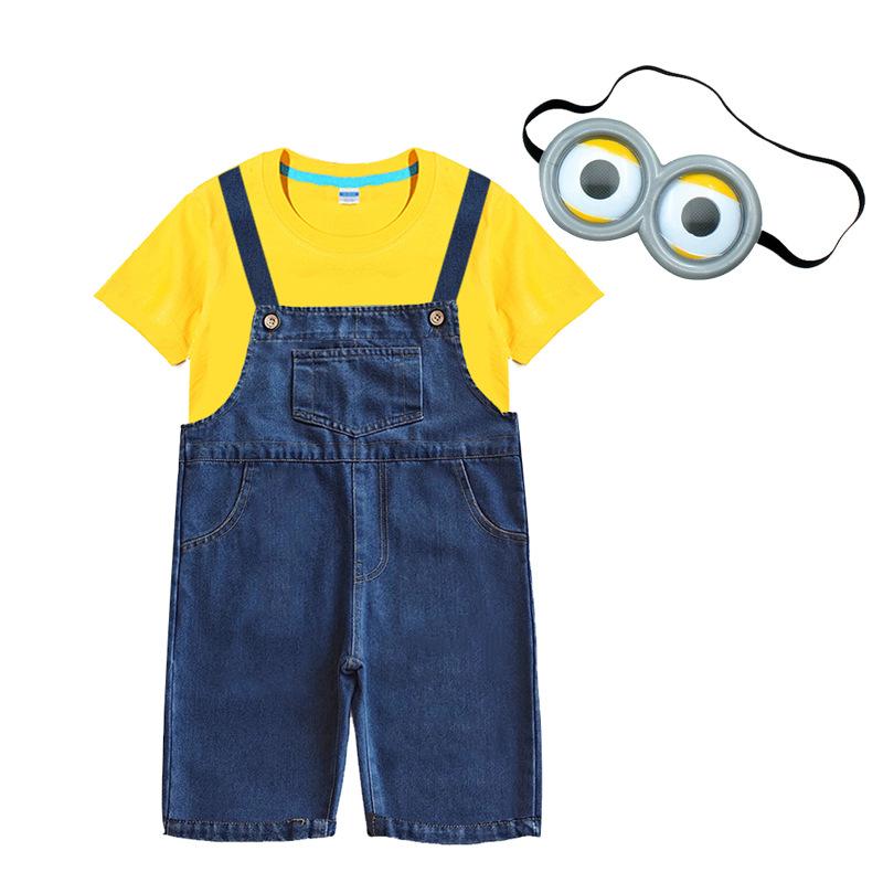Kids Halloween Outfit Toddler Denim Overalls Yellow Shirt Goggles Wig Suit for Cosplay - Image 4