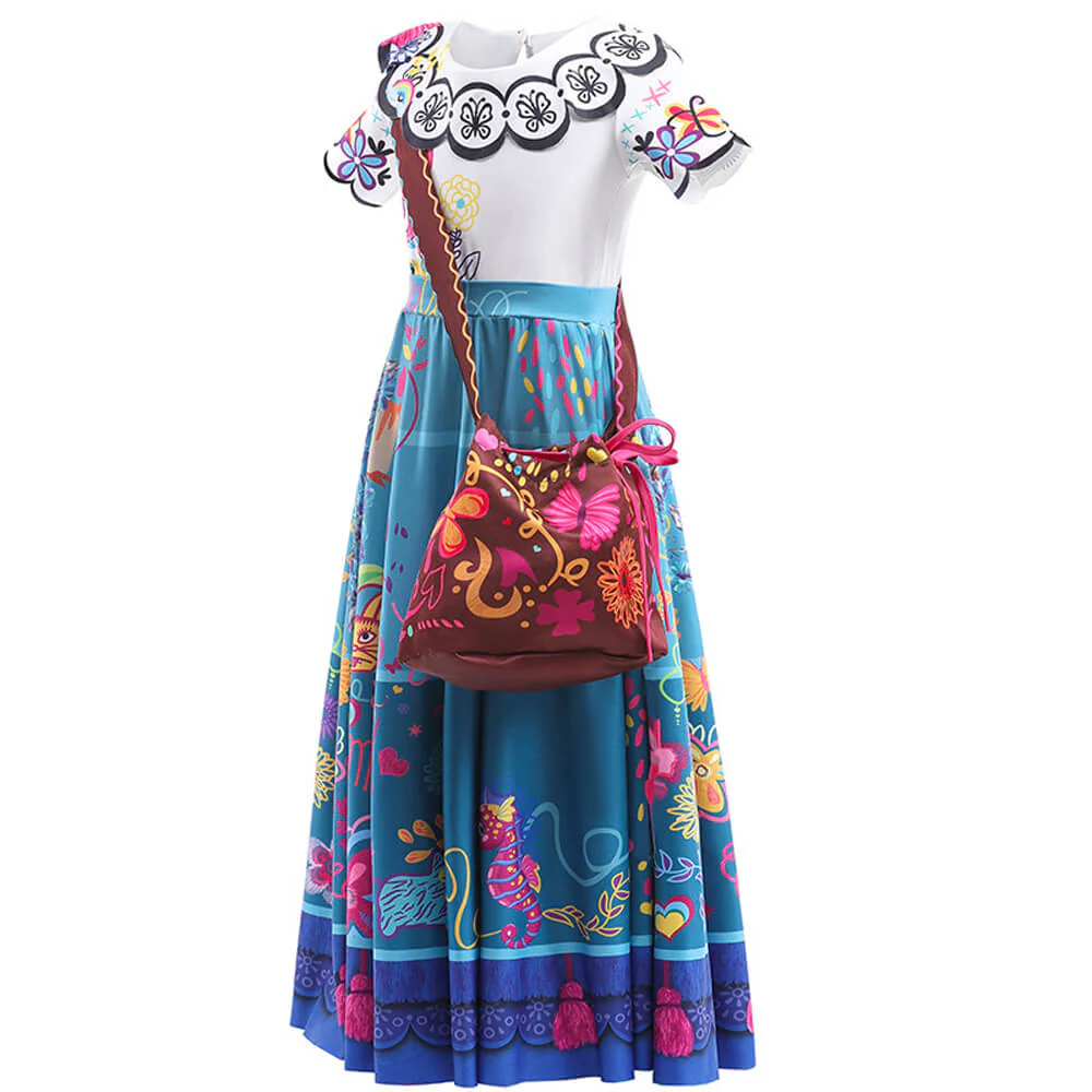 Kids Mirabel Dress with Bag and Wig Glasses Girl's Magical Mardrigal Costume Full Set - Image 4