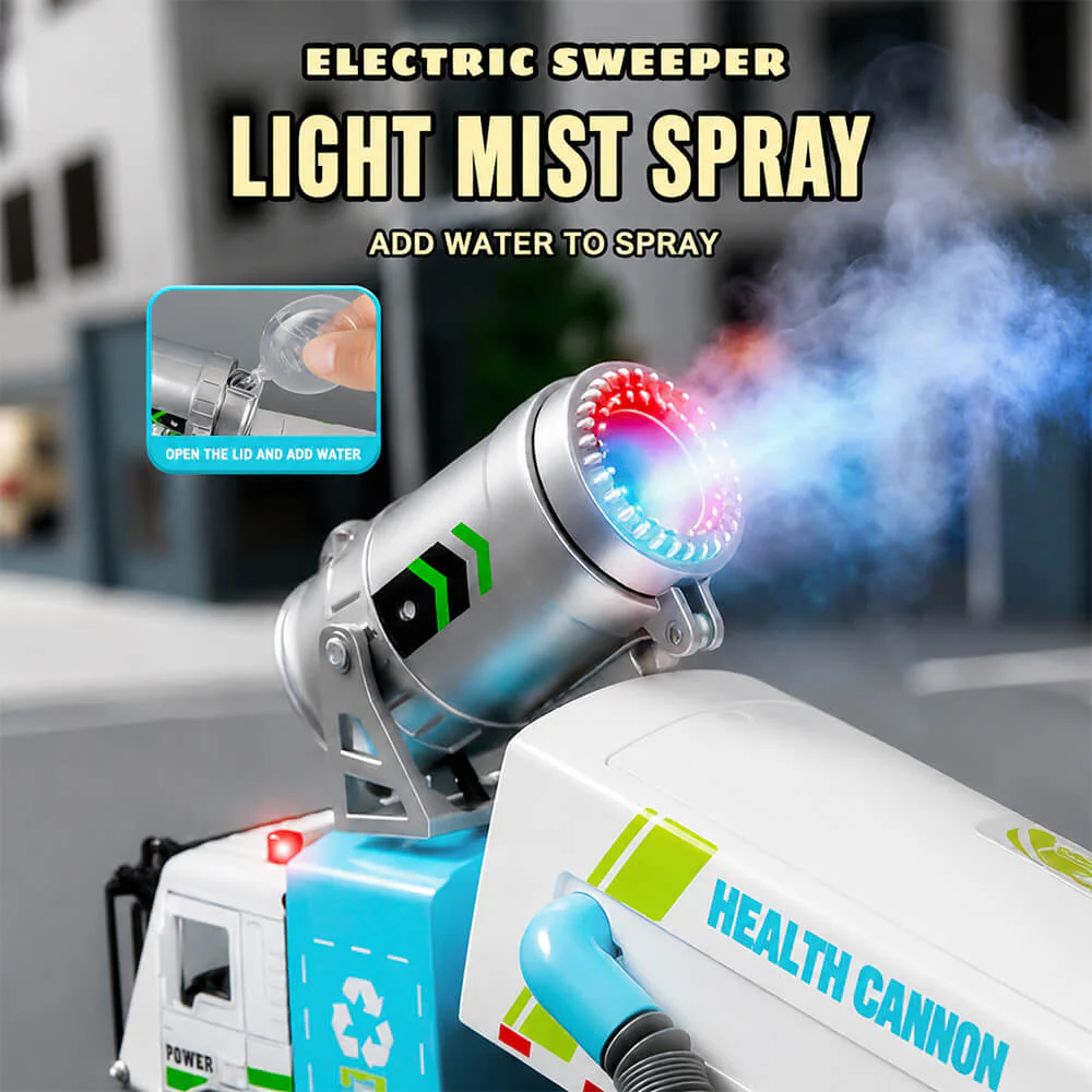 Kids Multifunctional Alloy Car Sanitation Sweeper Truck Toy with Spray and Vacuum Cleaning Functions - Image 11