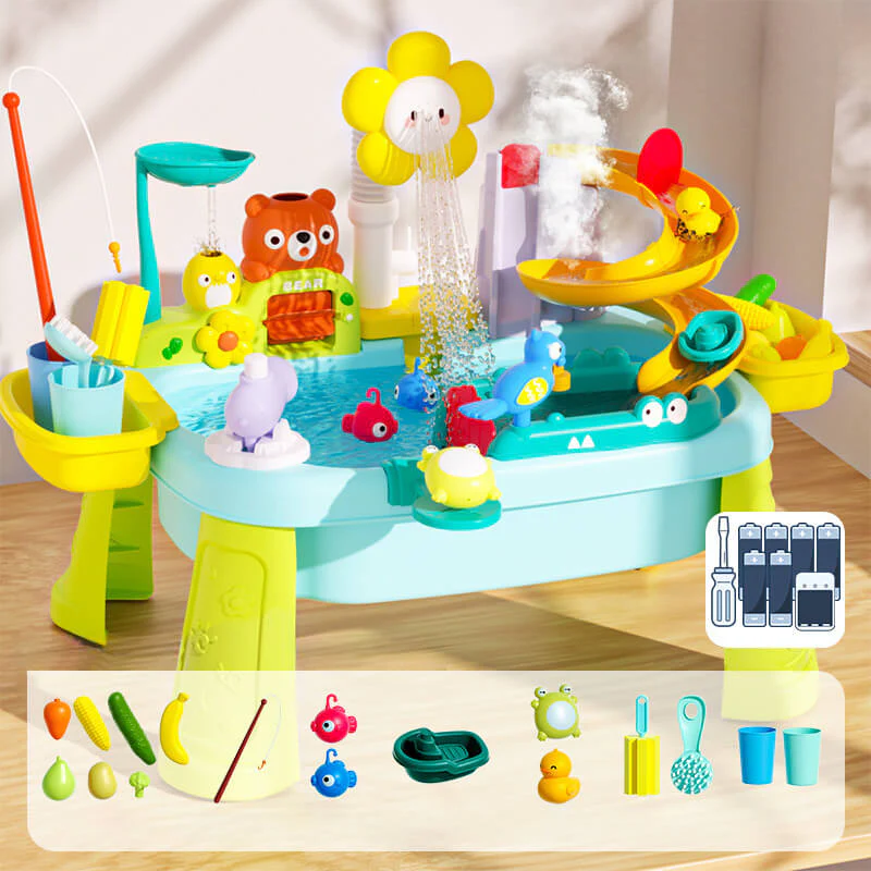 Kids Play Sink with Electric Sunflower Upgraded Water Table Running Water Slide Toy Fishing Game - Image 2