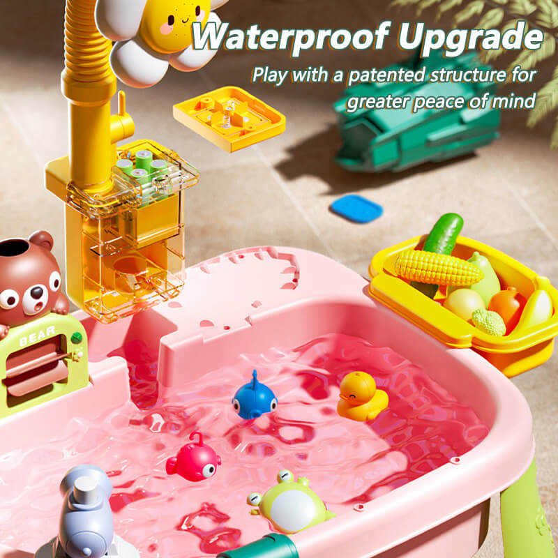 Kids Play Sink with Electric Sunflower Upgraded Water Table Running Water Slide Toy Fishing Game - Image 4