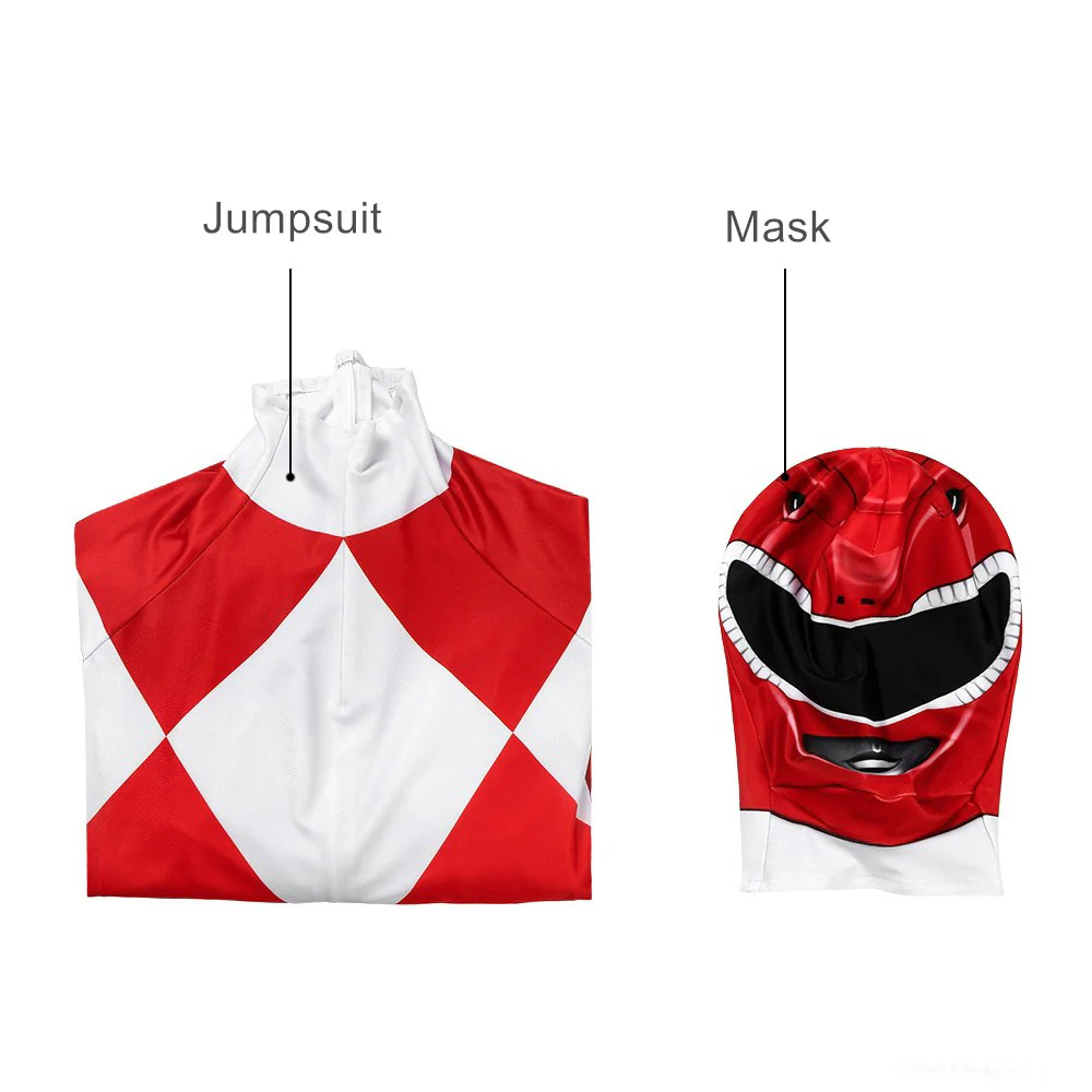 Kids Dragon Rangers Cosplay Costume Red Ranger Outfit MMPR Superhero Jumpsuit with Helmet - Image 7