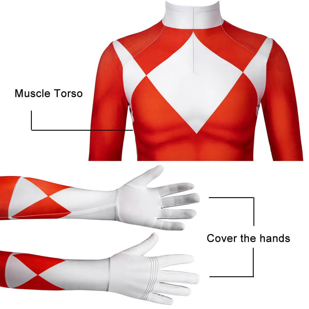 Kids Dragon Rangers Cosplay Costume Red Ranger Outfit MMPR Superhero Jumpsuit with Helmet - Image 8