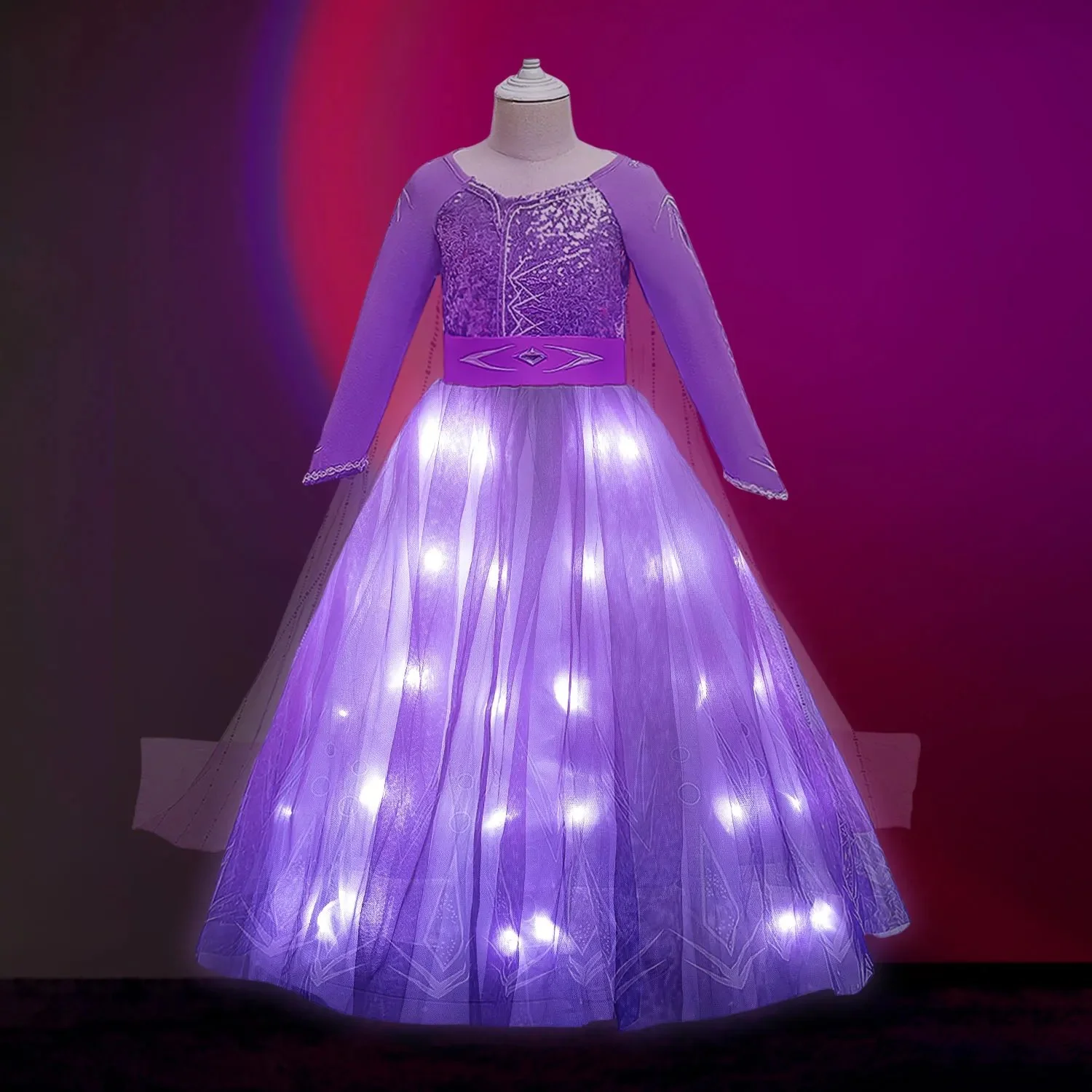 Anna Costume Kids Light Up Princess Dress Purple Sequined Birthday Dress Party Dress - Image 2