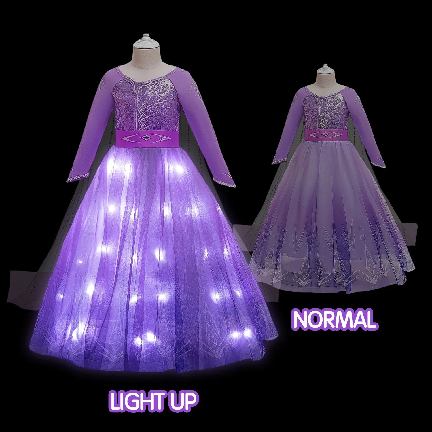 Anna Costume Kids Light Up Princess Dress Purple Sequined Birthday Dress Party Dress - Image 3