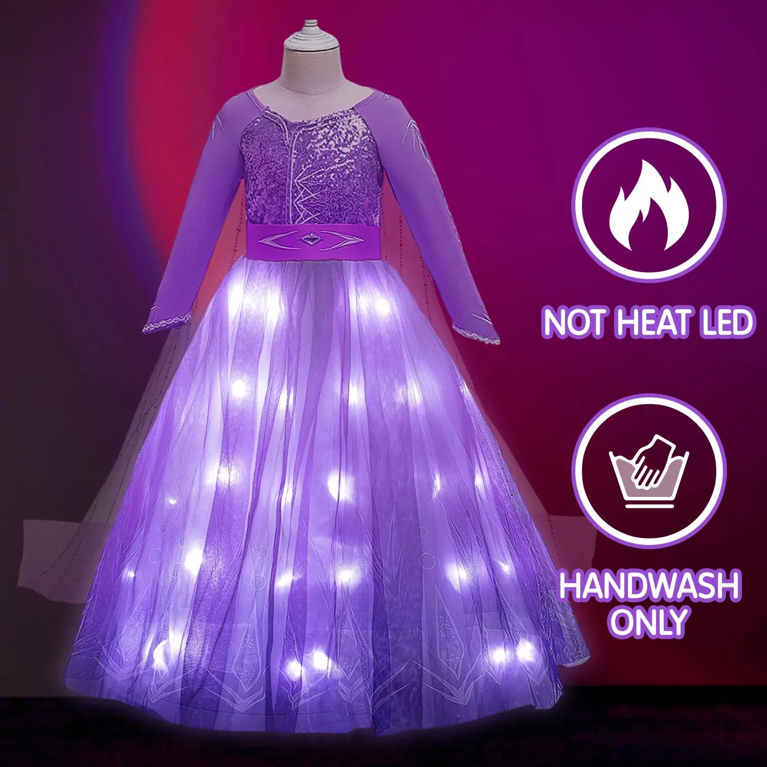 Anna Costume Kids Light Up Princess Dress Purple Sequined Birthday Dress Party Dress - Image 4
