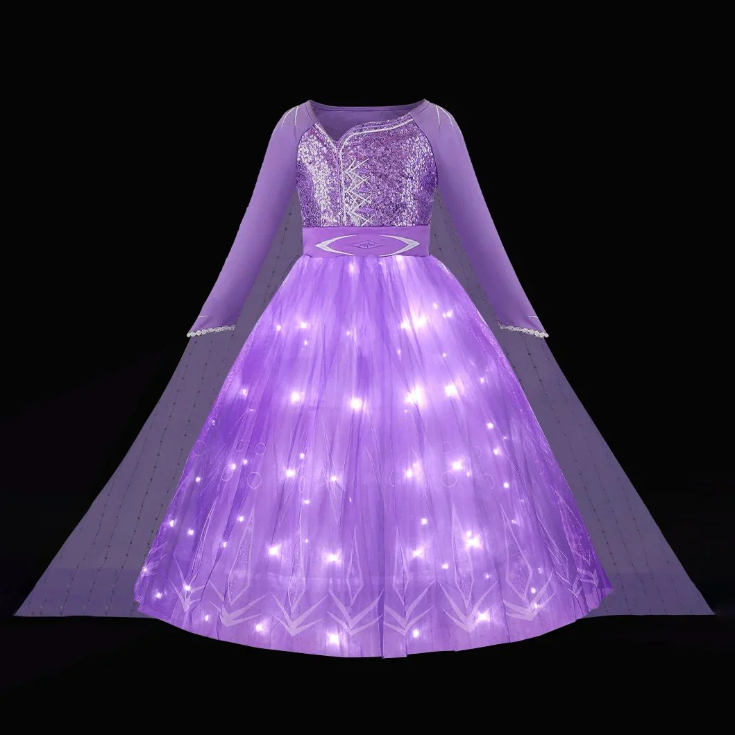 Anna Costume Kids Light Up Princess Dress Purple Sequined Birthday Dress Party Dress - Image 9