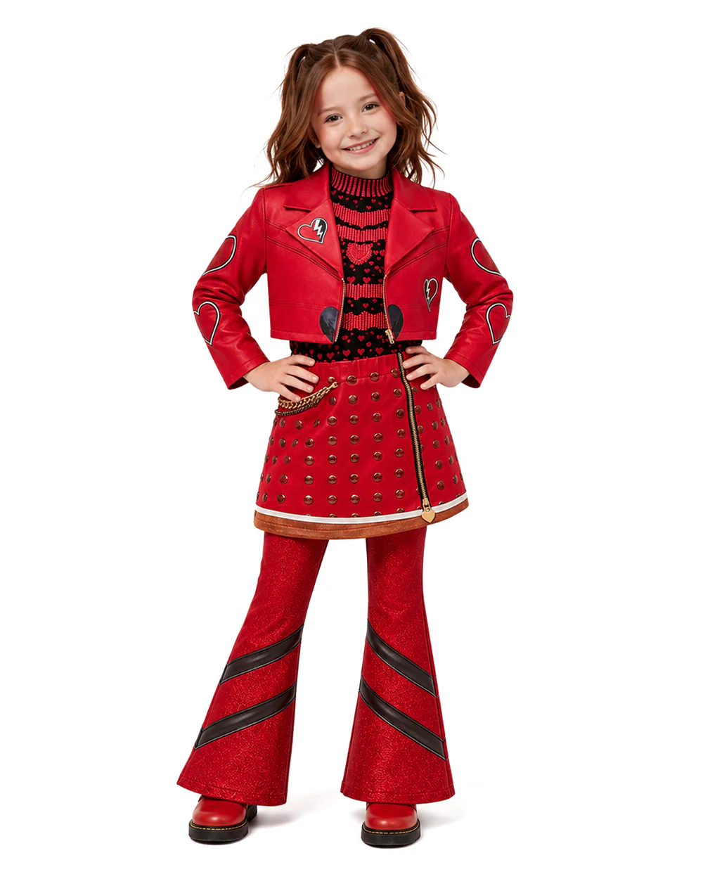 Kids Princess Red Costume Movie 5 Red Heart Cropped Tops Shirt Flared Pants and Skirt for Themed Party - Image 2