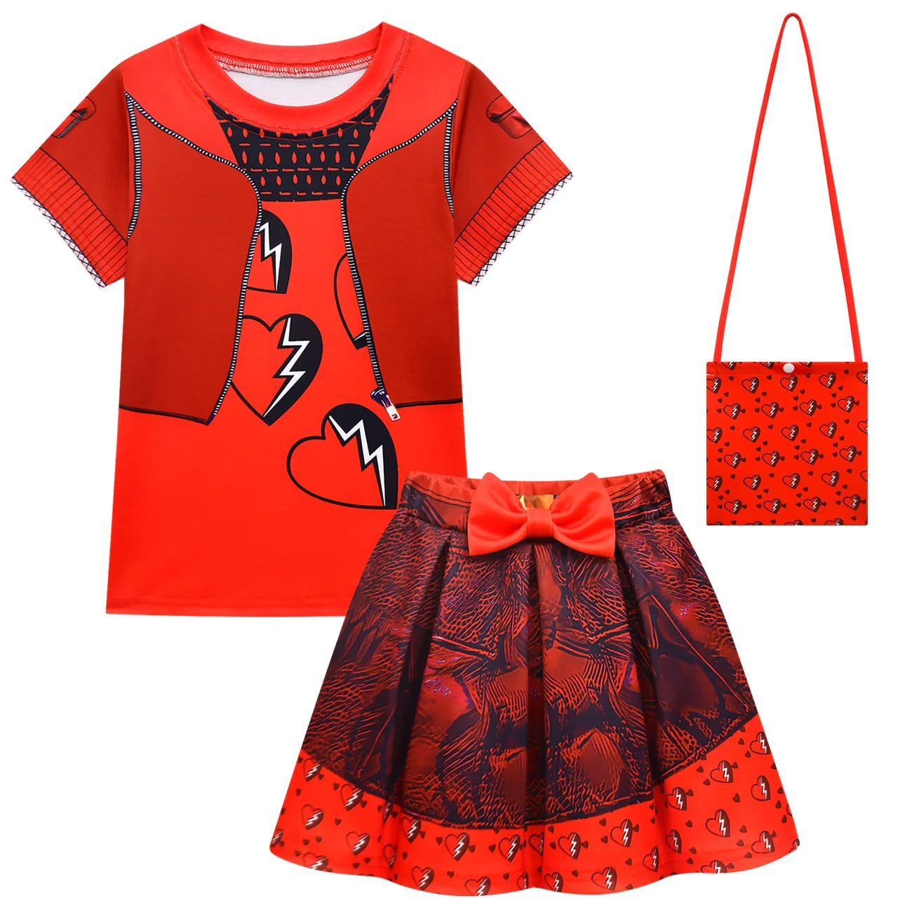 Kids Princess Red Costume T-shirt Shirts and Bag Halloween Cosplay Outfit - Image 3