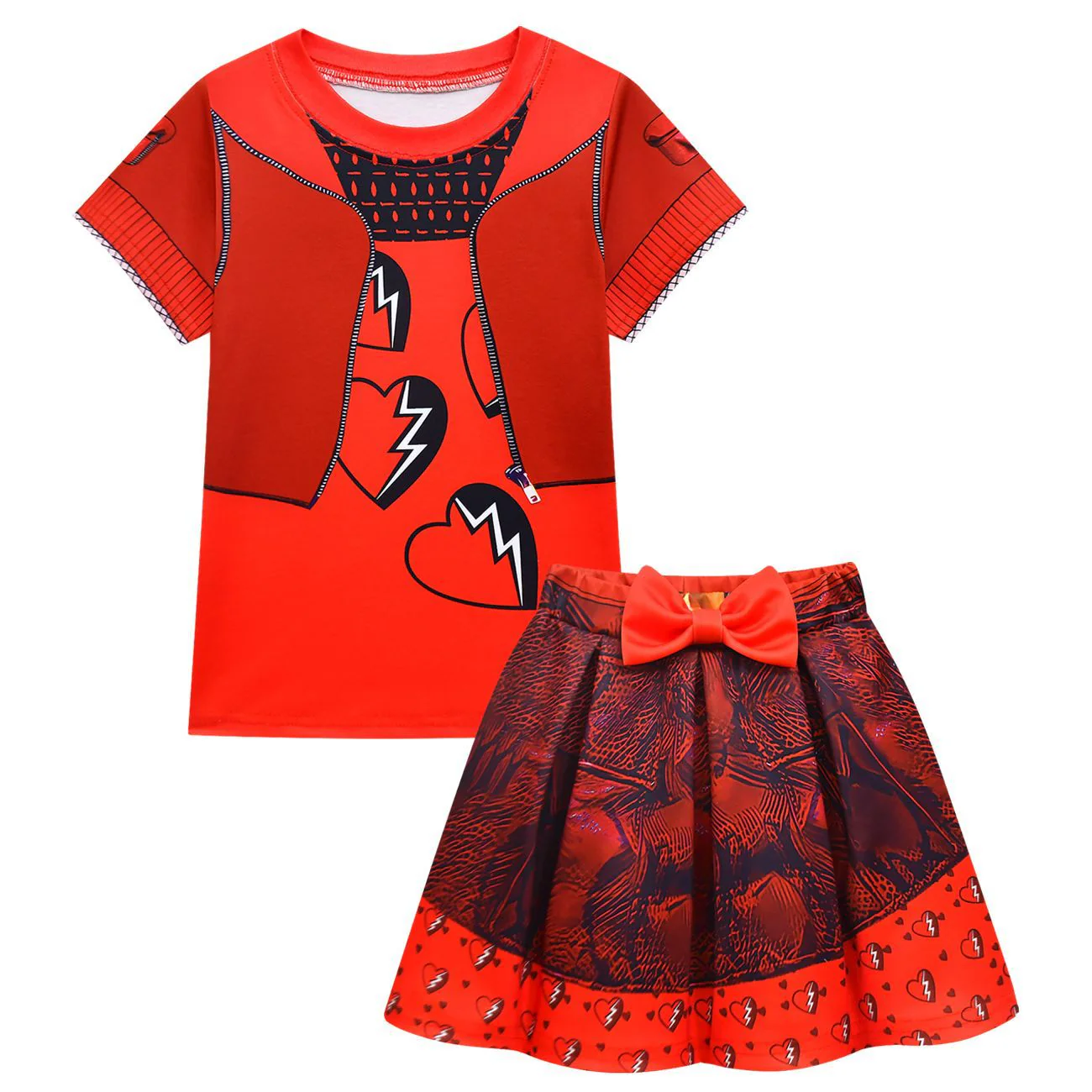 Kids Princess Red Costume T-shirt Shirts and Bag Halloween Cosplay Outfit - Image 4