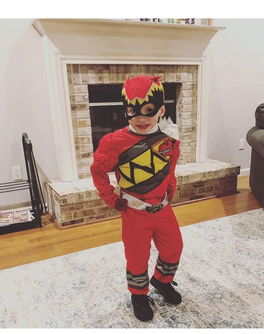 Kids Red Dragon Ranger Outfit Muscle Chest Jumpsuit with Helmet for Cosplay Party - Image 4