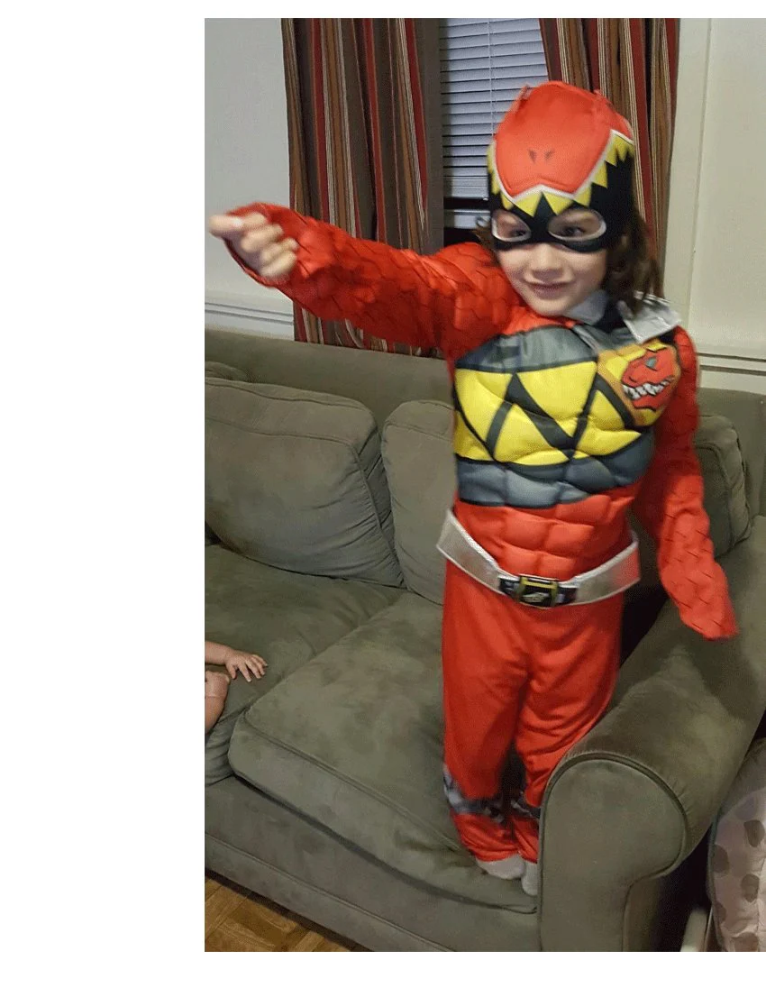 Kids Red Dragon Ranger Outfit Muscle Chest Jumpsuit with Helmet for Cosplay Party - Image 6