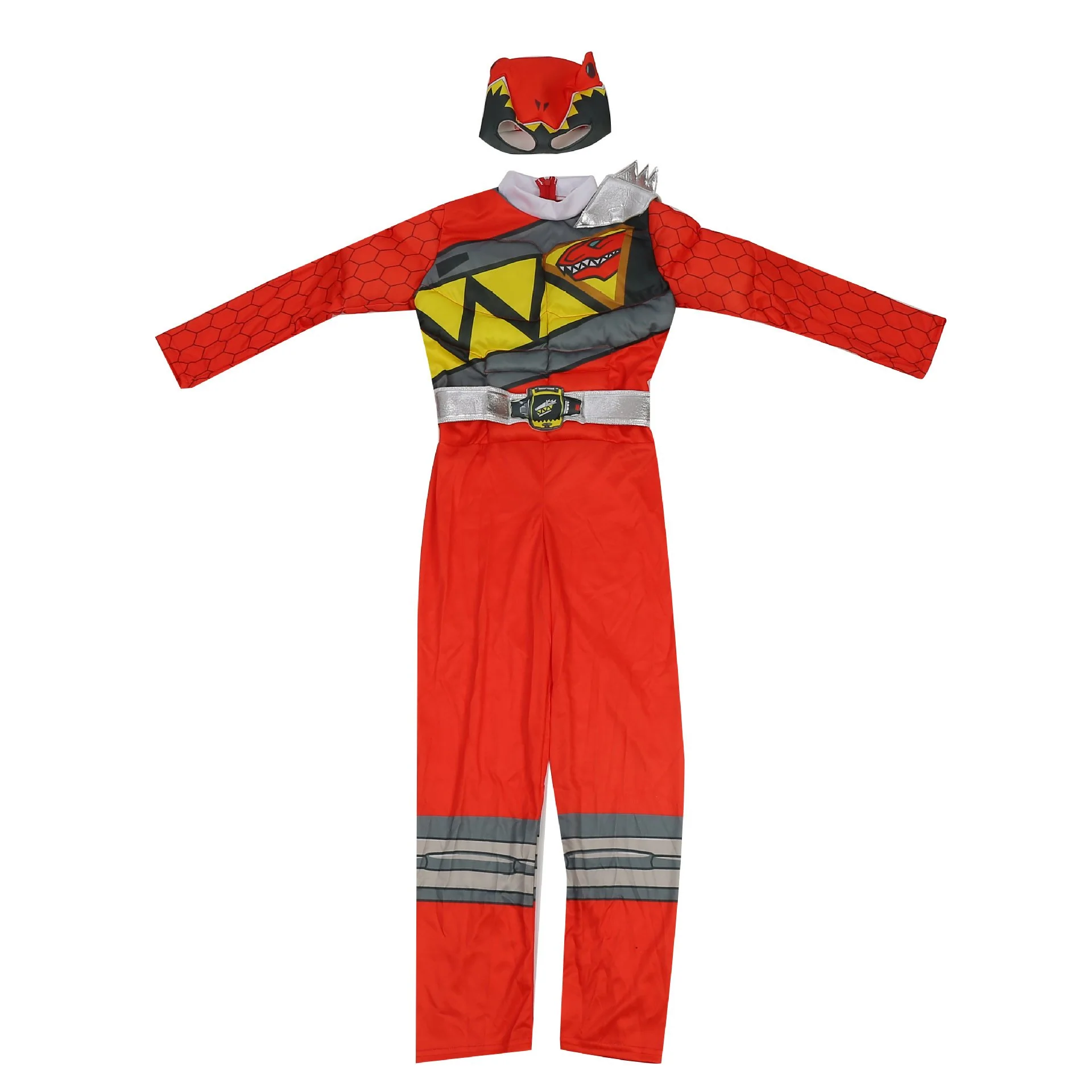 Kids Red Dragon Ranger Outfit Muscle Chest Jumpsuit with Helmet for Cosplay Party - Image 8