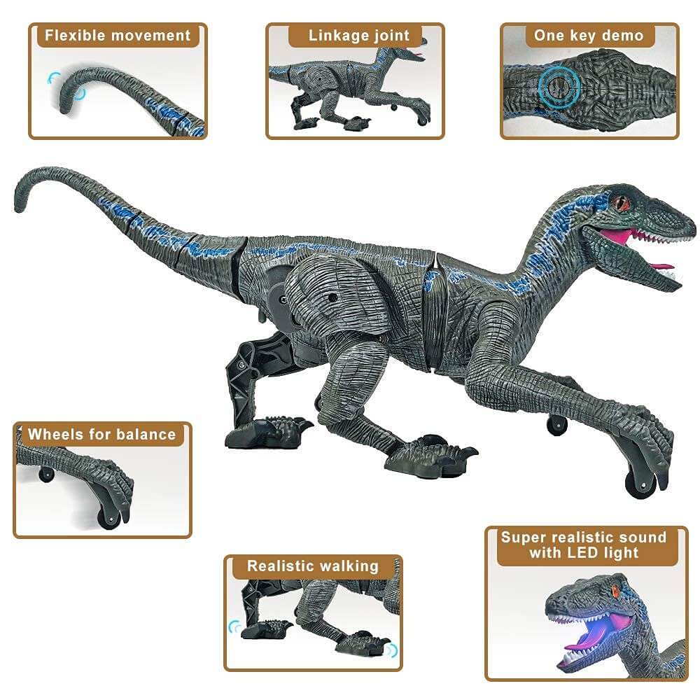 Kids RC Dinosaur Toys Roaring Velociraptor with Lights and Sound Electronic Dinosaur Robot - Image 10