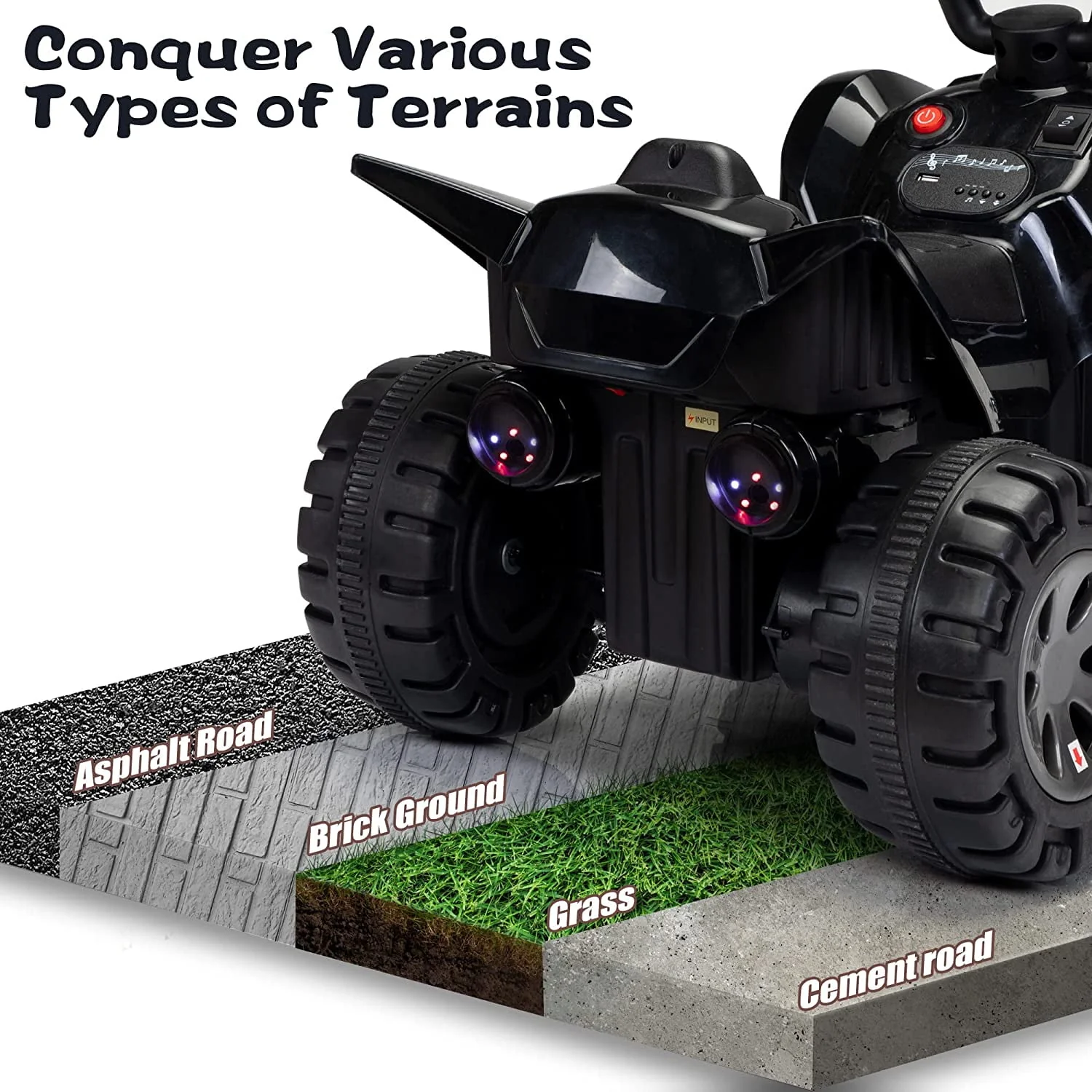 Kids Ride-on ATV 6V Battery Powered Electric Quad Car with Music LED Lights and Spray 4 Wheeled Ride-on Toy - Image 10