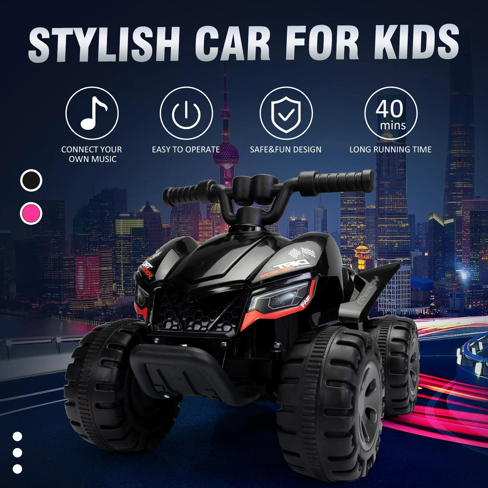 Kids Ride-on ATV 6V Battery Powered Electric Quad Car with Music LED Lights and Spray 4 Wheeled Ride-on Toy - Image 3