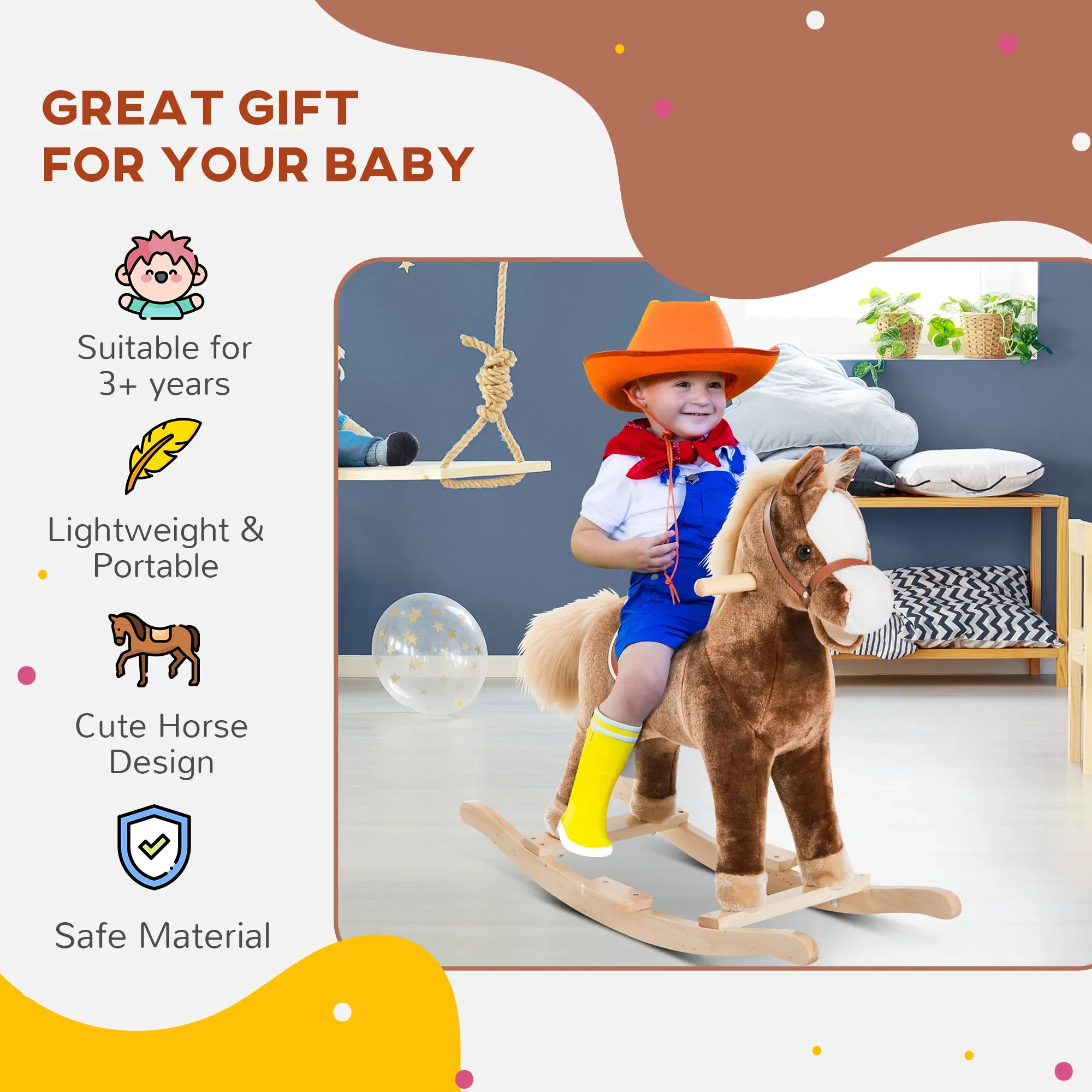 Kids Rocking Horse Pink Plush Ride On Toy with Realistic Sounds Holiday Gift - Image 11