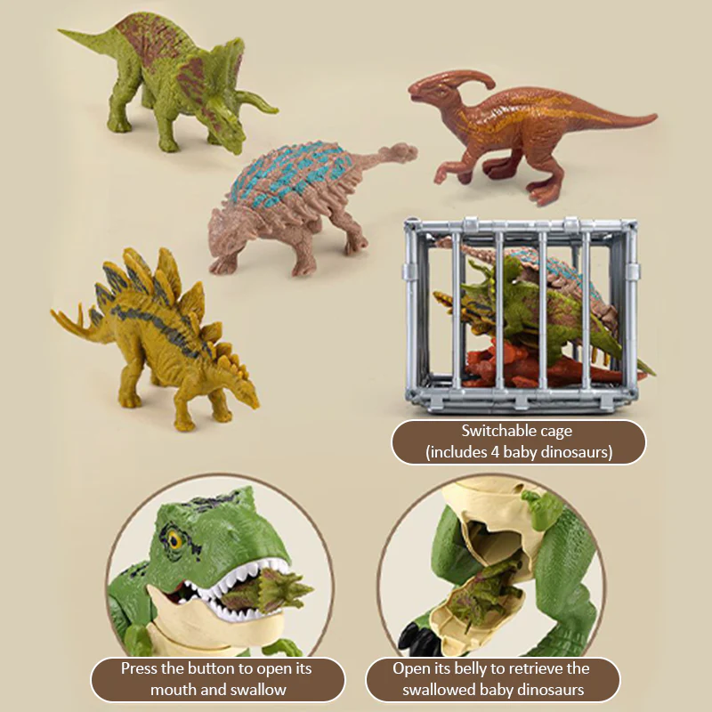 Kids 5-Piece T-Rex Toy Set Realistic Swallowing Dinosaur with Swing and Sound Effects - Image 4