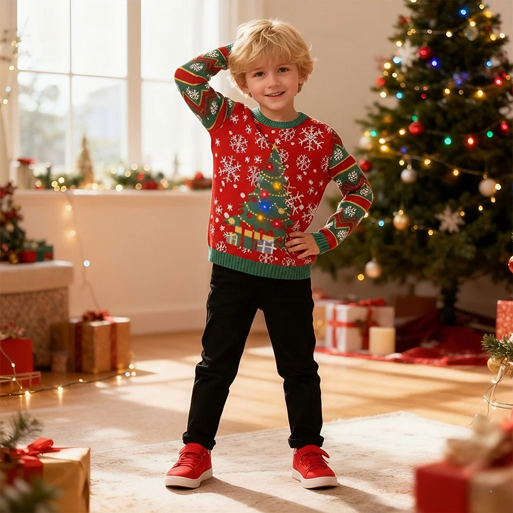 Kids Ugly Christmas Sweater Light Up Funny Pullover Xmas Costume for Boys Girls - Image 3