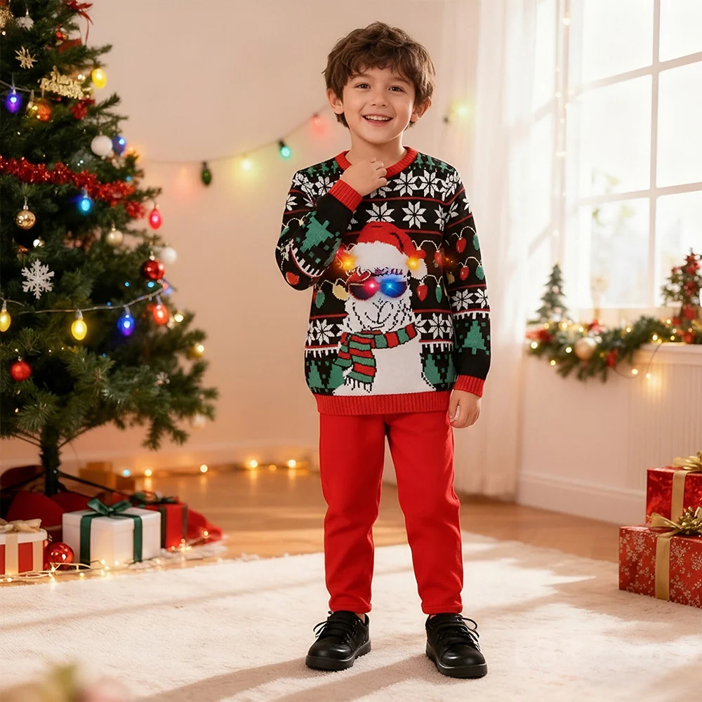 Kids Ugly Christmas Sweater Light Up Funny Pullover Xmas Costume for Boys Girls - Image 7