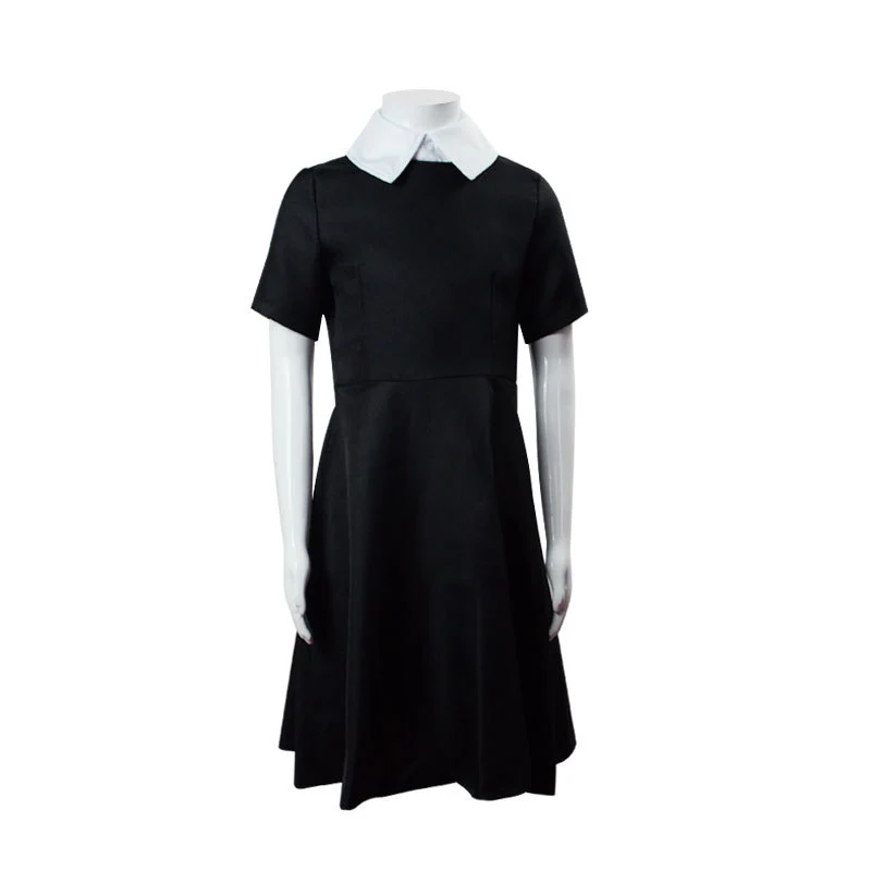 Kids Wednesday Addams Dress Black Wednesday Costume with Peter Pan Collar Girls Halloween Addams Outfits - Image 3
