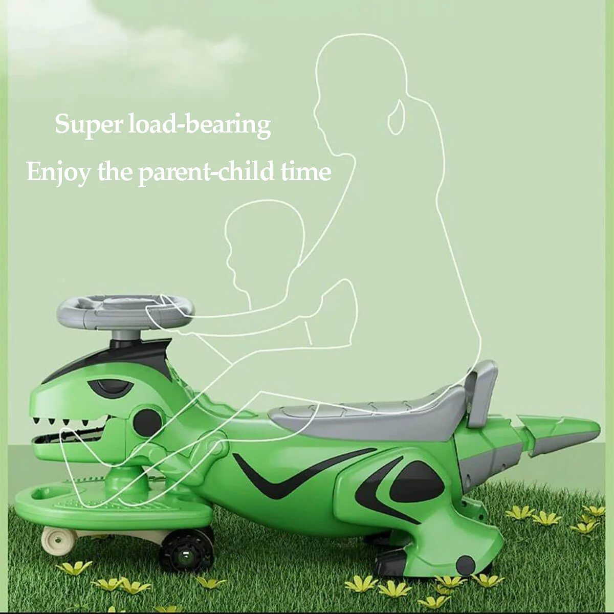 Kids Wiggle Car Dinosaur Anti-Rollover Car Ride On Toy With Flashing Wheels & Music - Image 5