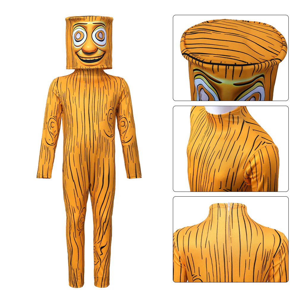 Kids Wooden Bat-wielding Ghost Costume Tung Tung Tuang Outfit with Inflatable Wooden Stick - Image 4