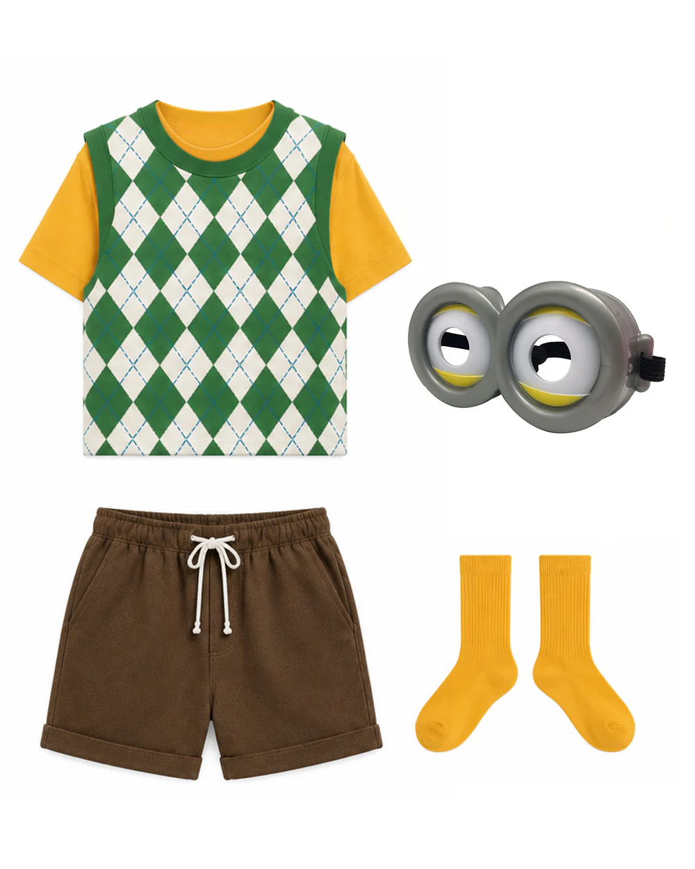 Kids Yellow Monster Outfit Cute Goggles Boy James Shirt Vest Shorts and Socks 4pcs Suit for Cosplay Party - Image 13