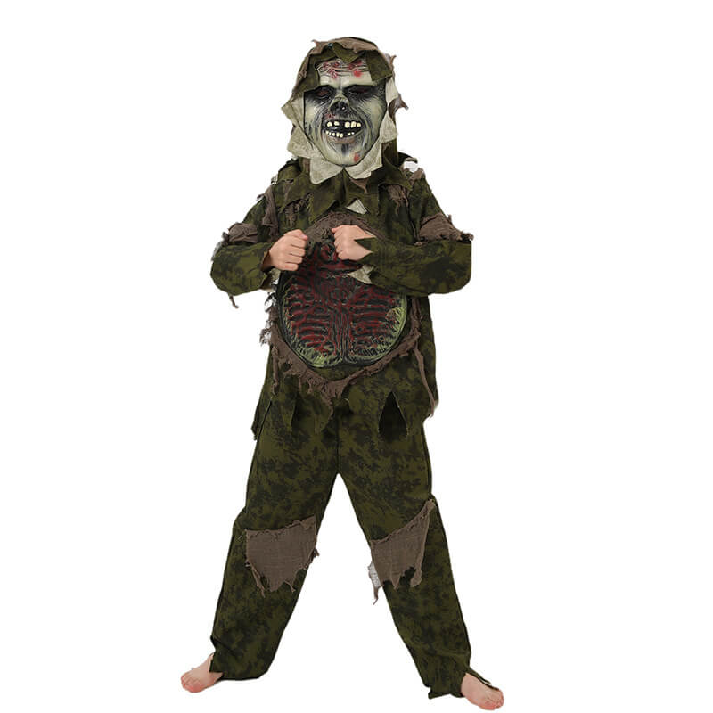 Kids Zombie Costume for Halloween Dress Up Party Boys Girls Green Monster Suit Scary Outfit - Image 4