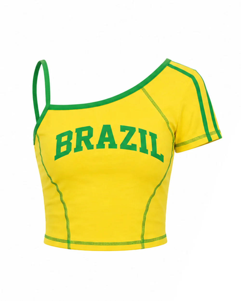 Ladies Brazil Soccer Jersey Yellow One Shoulder Crop Top for Sports Game Day Party Stadium Cheering - Image 6