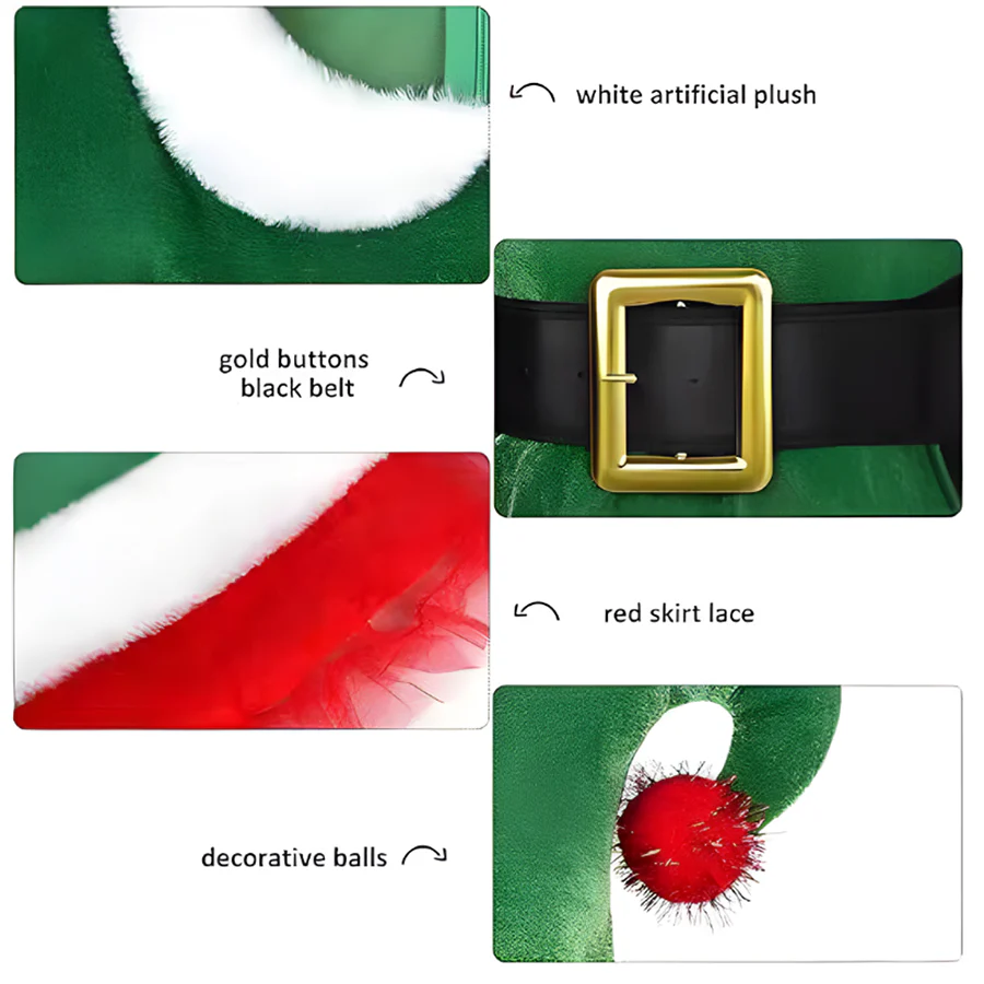 Ladies Elf Costume Soft Velvet Xmas Party Outfits Womens Elf Suit - Image 3