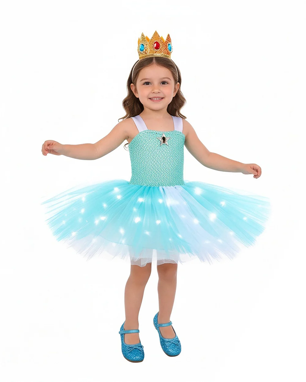 Light Up Princess Dress Pink Peach Tulle Tutu Dress with Crown for Birthday Party - Image 4