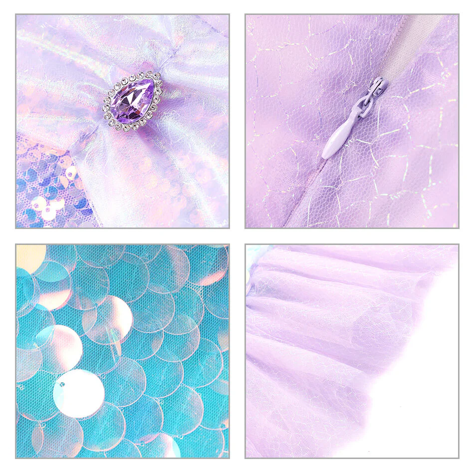 Kids Sequins Mermaid Dress Sea Princess Ariel Cosplay Costume Beach Vacation Dress Up - Image 8